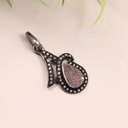 Art Deco teardrop stone pendant in sterling silver, antique handmade necklace with rustic gemstone charm, unique jewelry gift