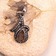 Art Deco teardrop stone pendant in sterling silver, antique handmade necklace with rustic gemstone charm, unique jewelry gift