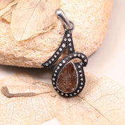 Art Deco Teardrop Stone Pendant – 925 Sterling Silver Antique Necklace, Unique Handmade Rustic Gemstone Jewelry