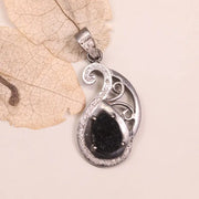 Antique pear black diamond pendant with white natural diamond, Victorian-style silver pendant, 19th century inspired jewelry gift