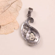 Antique Pear Black Diamond Pendant – White Natural Diamond Victorian Style Silver Jewelry, 19th Century Pendant