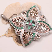 1980s Victorian style sterling silver pendant with pink & green ruby diamonds, gothic vintage jewelry, antique gift for her