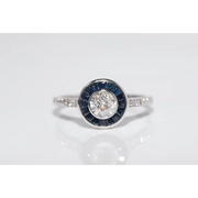 Stylish lab created gemstone diamond ring with pink gemstone and white diamond double halo design