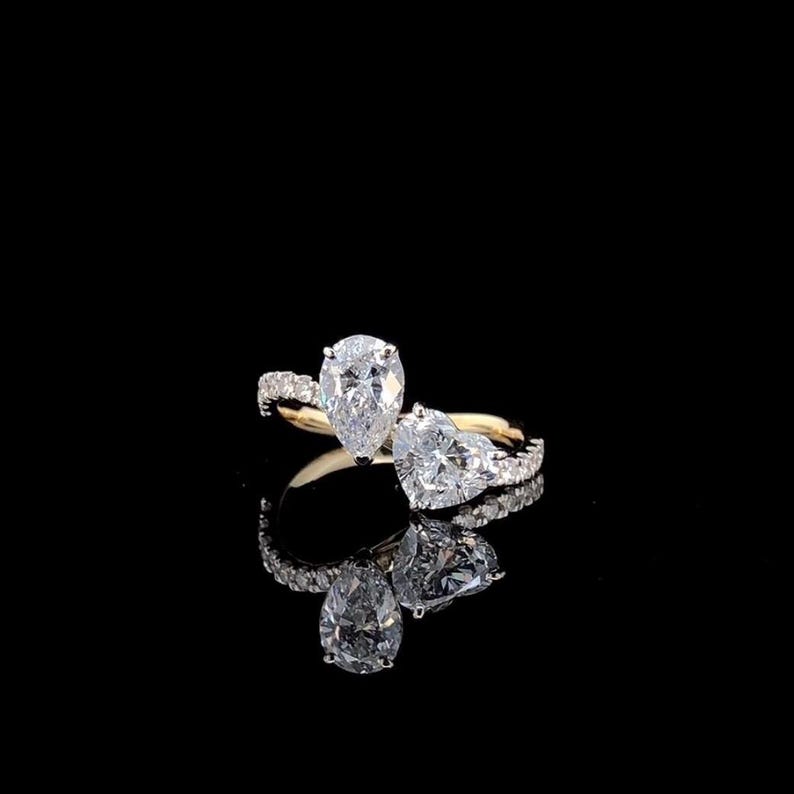Heart and Pear Cut Moissanite Toi et Moi Ring