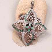1980s Victorian Style Jewelry – Sterling Silver Vintage Pendant with Pink & Green Ruby Diamonds | Gothic Antique Jewelry Gift