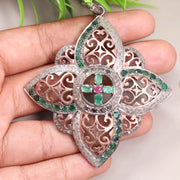 1980s Victorian Style Jewelry – Sterling Silver Vintage Pendant with Pink & Green Ruby Diamonds | Gothic Antique Jewelry Gift