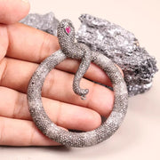 Victorian style snake brooch in sterling silver with ruby gemstone and black diamond details, gothic statement jewelry gift