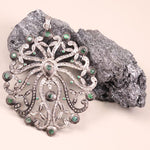 Victorian-style filigree silver pendant with green emerald, 19th century antique jewelry, unique necklace jewelry gift