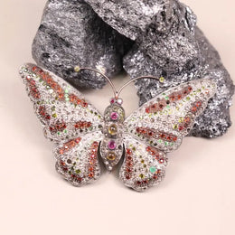 Multicolor gemstone butterfly brooch pin in sterling silver, Victorian style statement insect jewelry, nature-inspired gift
