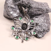 Vintage oval black diamond and green gemstone pendant in sterling silver, antique style statement jewelry, unique gift for her