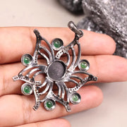Vintage Oval Black Diamond Pendant – Green Gemstone Sterling Silver Statement Pendant | Antique Style Old-World Jewelry, Unique Gift