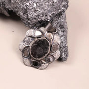 Oval Black Stone Pendant – Victorian Sterling Silver Floral Boho Gothic Necklace, Handmade Unique Statement Jewelry