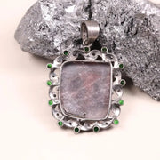 Art Deco style large purple gemstone pendant with silver, green, and black diamond accents, 18th century inspired jewelry gift