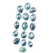 4.13 Ct Blue Mix Diamond Lot I 16 Pcs Rose Cut Rustic Diamonds | Pear, Oval and Marquise Fancy Color Loose Stones for Engagement Rings