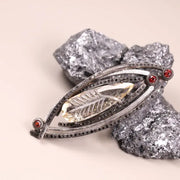 Yellow pear shape gemstone pendant in sterling silver with black natural diamond accents, Art Deco vintage style jewelry gift for her