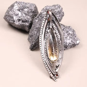 Yellow Pear Shape Gemstone Pendant – Art Deco Style Silver Pendant with Black Natural Diamond, Unique Vintage Jewelry Gift
