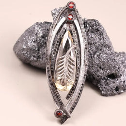Yellow Pear Shape Gemstone Pendant – Art Deco Style Silver Pendant with Black Natural Diamond, Unique Vintage Jewelry Gift