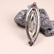 Yellow Pear Shape Gemstone Pendant – Art Deco Style Silver Pendant with Black Natural Diamond, Unique Vintage Jewelry Gift