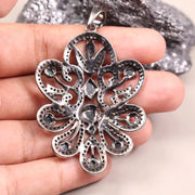 Sterling Silver Diamond Pendant – Victorian Style Dark Green Stone with Natural Black Diamond | Elegant Minimalist Silver Jewelry