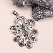 Sterling silver Victorian-style pendant with dark green stone and natural black diamond, elegant minimalist silver jewelry gift