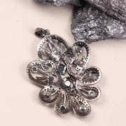 Sterling Silver Diamond Pendant – Victorian Style Dark Green Stone with Natural Black Diamond | Elegant Minimalist Silver Jewelry