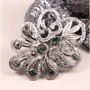 Sterling Silver Diamond Pendant – Victorian Style Dark Green Stone with Natural Black Diamond | Elegant Minimalist Silver Jewelry