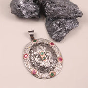 Victorian Oval Cut Pendant – Pink & Green Ruby Diamond Sterling Silver Antique Style Jewelry Gift