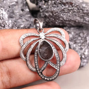Antique Bow Design Sterling Silver Pendant, Vintage Diamond Accent Necklace, Handmade Victorian Inspired Jewelry, Unique Gift For Mother
