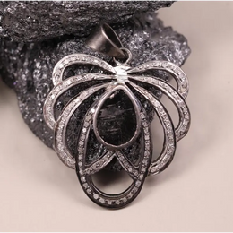 Georgian style vintage teardrop black stone pendant necklace in sterling silver filigree design, gothic boho antique style jewelry gift