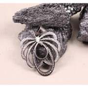 Georgian style vintage teardrop black stone pendant necklace in sterling silver filigree design, gothic boho antique style jewelry gift