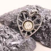 Victorian silver heart-shaped diamond pendant necklace, handmade 19th-century sparkling love charm, statement jewelry gift
