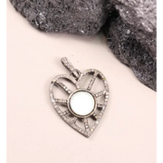 Victorian Silver Heart Shaped Diamond Pendant Necklace – Statement Jewelry, Handmade 19th Century Sparkling Love Charm Gift