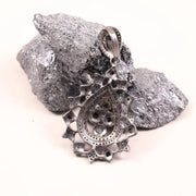 Antique Natural Black Diamond Pendant – Sterling Silver Art Deco Teardrop Statement Jewelry | Pear Cut Unique Jewelry
