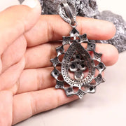 Antique Natural Black Diamond Pendant – Sterling Silver Art Deco Teardrop Statement Jewelry | Pear Cut Unique Jewelry
