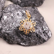 Victorian-inspired flower pendant with diamond, dainty floral silver necklace, handmade beautiful jewelry gift for her