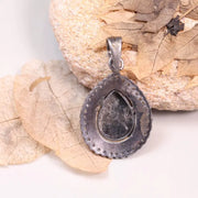 Vintage 1980s Pear Cut Natural Diamond Pendant – Art Deco Silver Antique Necklace with Gothic Black Stone, Handmade Jewelry Gift