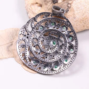 Sterling Silver Diamond Pendant – Victorian Style Round Rose Cut Green Diamond | Art Deco Handmade Jewelry Gift