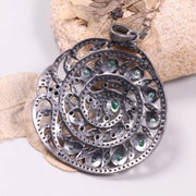 Sterling Silver Diamond Pendant – Victorian Style Round Rose Cut Green Diamond | Art Deco Handmade Jewelry Gift