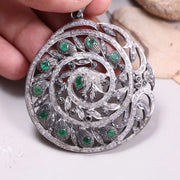 Sterling Silver Diamond Pendant – Victorian Style Round Rose Cut Green Diamond | Art Deco Handmade Jewelry Gift
