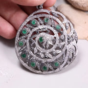 Sterling Silver Diamond Pendant – Victorian Style Round Rose Cut Green Diamond | Art Deco Handmade Jewelry Gift