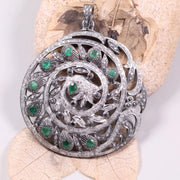 Sterling Silver Diamond Pendant – Victorian Style Round Rose Cut Green Diamond | Art Deco Handmade Jewelry Gift