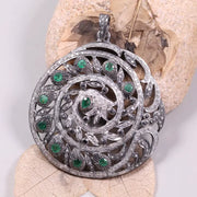 Sterling Silver Diamond Pendant – Victorian Style Round Rose Cut Green Diamond | Art Deco Handmade Jewelry Gift