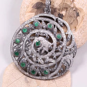 Sterling Silver Diamond Pendant – Victorian Style Round Rose Cut Green Diamond | Art Deco Handmade Jewelry Gift