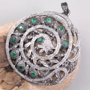 Sterling Silver Diamond Pendant – Victorian Style Round Rose Cut Green Diamond | Art Deco Handmade Jewelry Gift