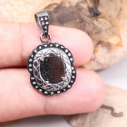 Art Deco Handmade Black Stone Pendant – 925 Sterling Silver Antique Oval Charm Necklace, Rustic Boho Jewelry Gift
