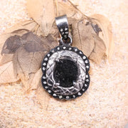 Art Deco Handmade Black Stone Pendant – 925 Sterling Silver Antique Oval Charm Necklace, Rustic Boho Jewelry Gift