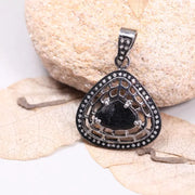 Art Deco Inspired Sterling Silver Pendant – Pear Cut Natural Black Diamond, Antique Gothic Jewelry Gift