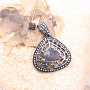 Art Deco Inspired Sterling Silver Pendant – Pear Cut Natural Black Diamond, Antique Gothic Jewelry Gift