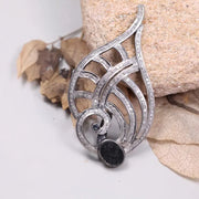 Shell Shape Black Onyx & Diamond Pendant – Sterling Silver Art Deco Gothic Style Handmade Necklace Pendant