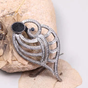 Shell Shape Black Onyx & Diamond Pendant – Sterling Silver Art Deco Gothic Style Handmade Necklace Pendant